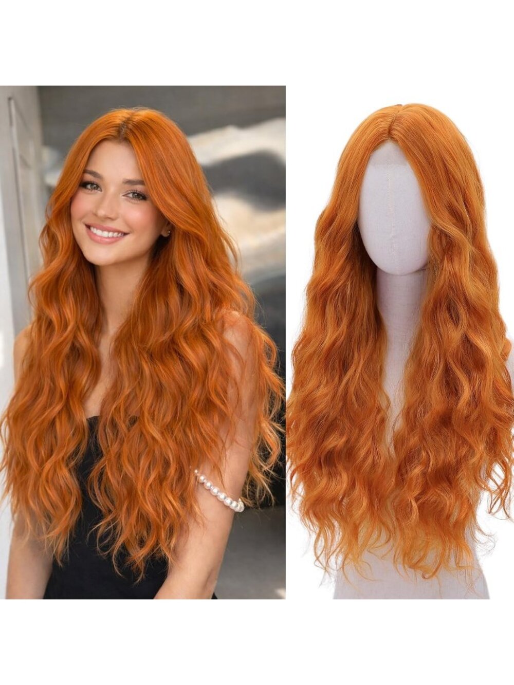 Women's Ginger Orange WECAN 28 Inch Rainbow Wig Long Synthetic Colorful Hair